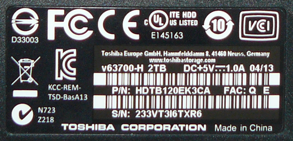 Toshiba STOR.E Basics 2TB - Aufdruck