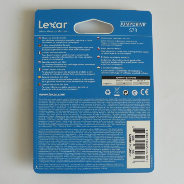 Lexar Jumpdrive S73 8GB - Verpackung Rückseite