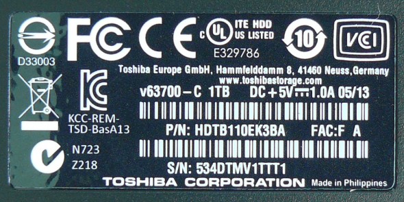 Toshiba STOR.E Basics 1TB - Aufkleber