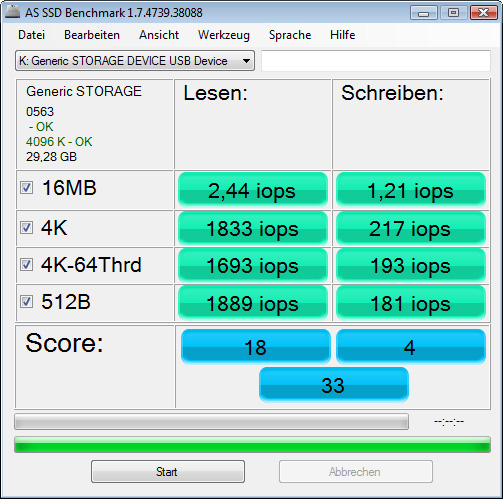 Samsung microSDHC Plus 32GB Class10  - MB-MPBGC - AS SSD Benchmark IOPS