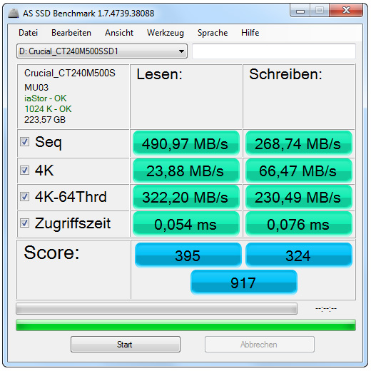 Crucial M500 240GB - CT240M500SSD1 - AS SSD mit Schreibcache