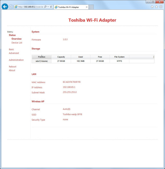 3DTester.de - Toshiba Stor.E Wireless Adapter - Weboberfläche 001
